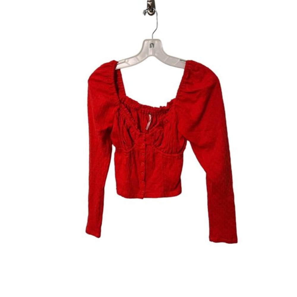 Free People Orange Cropped Long Sleeve Top Size Medium